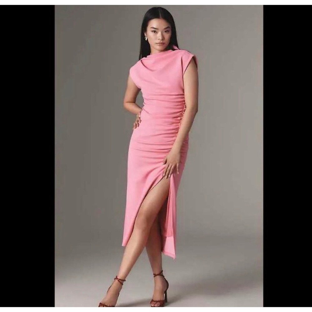 Anthropologie Maya Pink Ruched Mock Neck Sleeveless Maxi Dress Size S